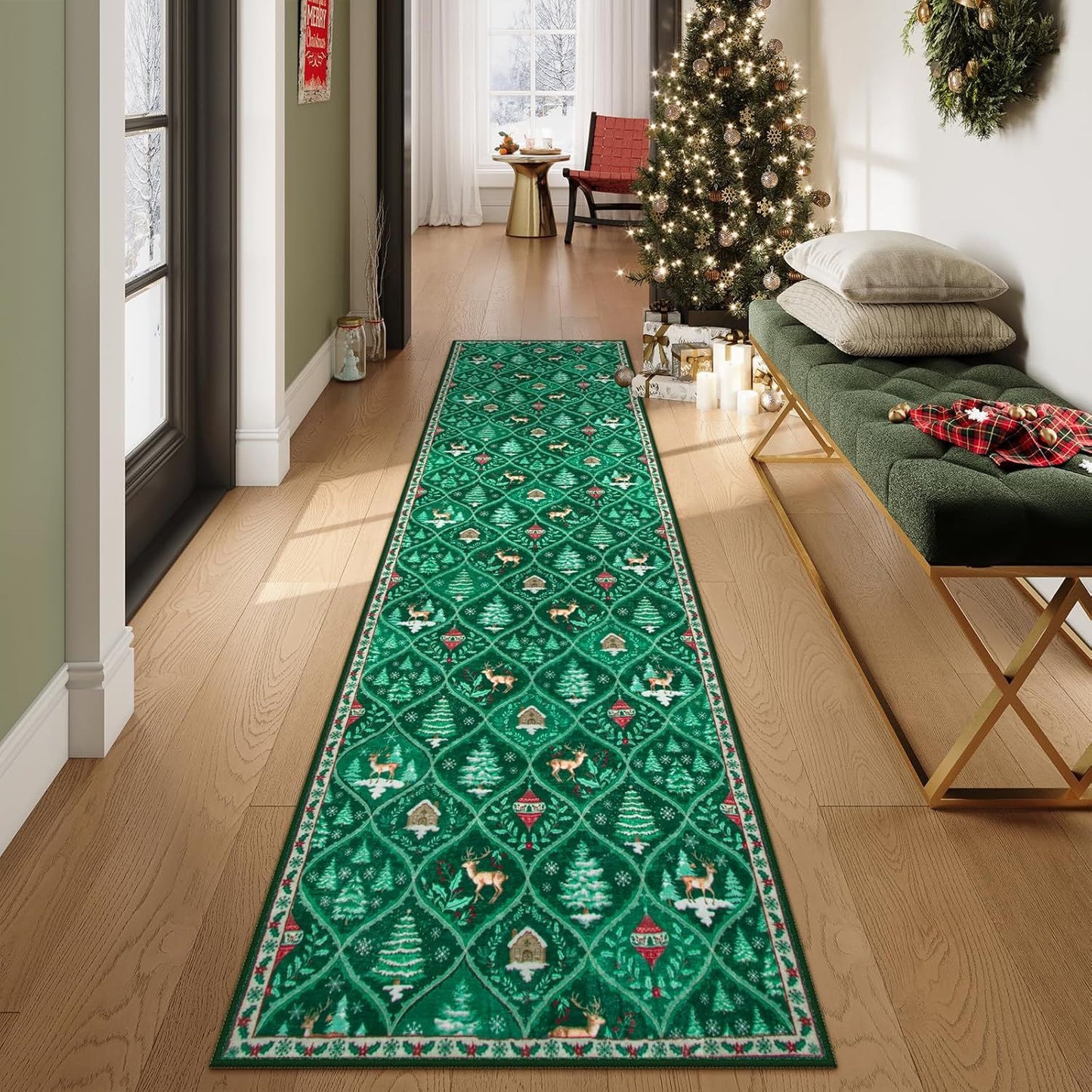 Christmas Crystal Velvet Corridor Strip Wear-resistant Dustproof Bedside Carpet