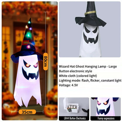 3-Pack Light-Up Hanging Halloween Ghosts with Witch Hats