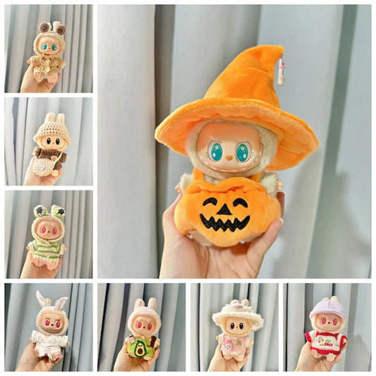 Halloween Doll Clothes Set – 3pcs Plush Outfits for 17cm Dolls | Pumpkin Costume, Witch Hat, Christmas & Holiday Accessories