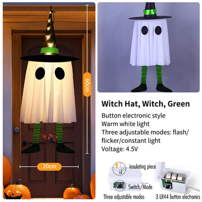 3-Pack Light-Up Hanging Halloween Ghosts with Witch Hats