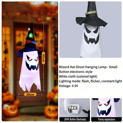 3-Pack Light-Up Hanging Halloween Ghosts with Witch Hats