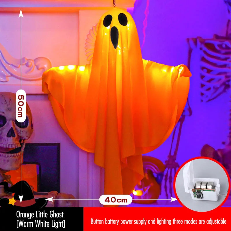 3-Pack Light-Up Hanging Halloween Ghosts with Witch Hats
