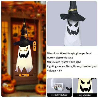 3-Pack Light-Up Hanging Halloween Ghosts with Witch Hats
