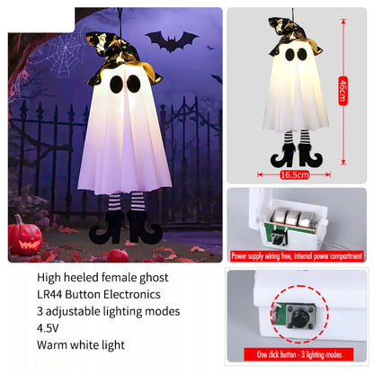 3-Pack Light-Up Hanging Halloween Ghosts with Witch Hats