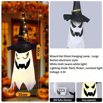 3-Pack Light-Up Hanging Halloween Ghosts with Witch Hats