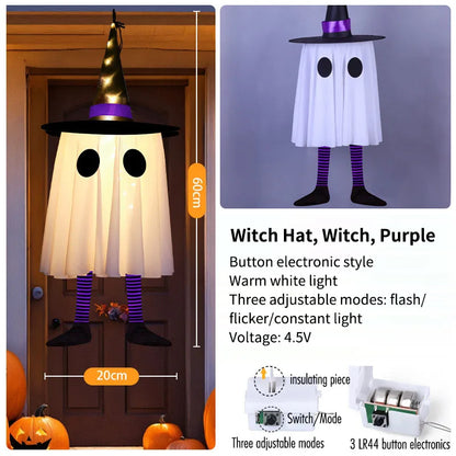 3-Pack Light-Up Hanging Halloween Ghosts with Witch Hats