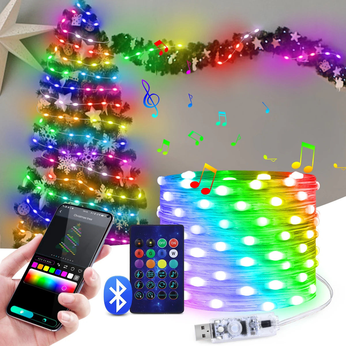 LED Light String Colorful Intelligent USB Bluetooth Waterproof Set
